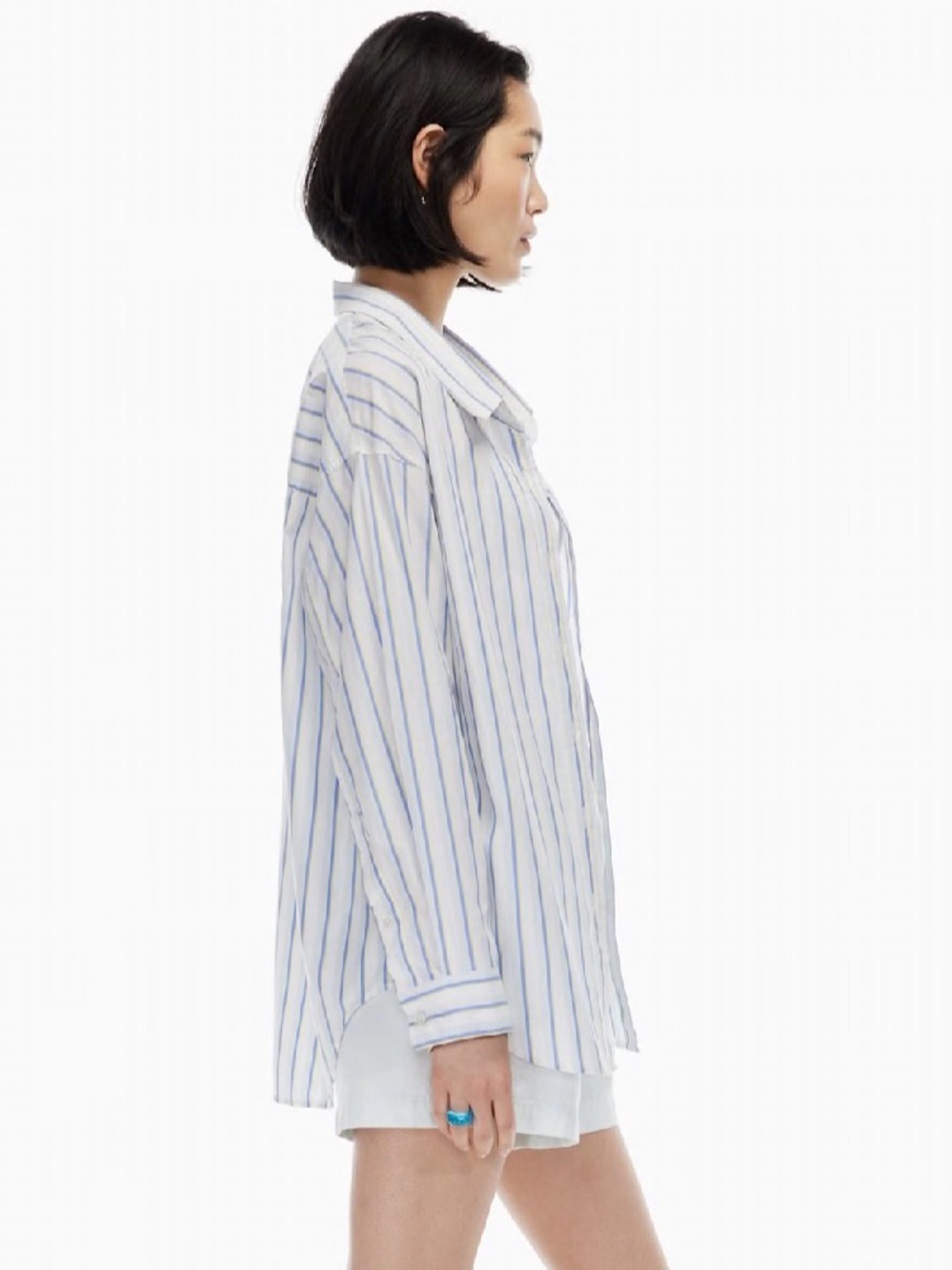 Aritzia WILFRED Free Relaxed Striped Poplin Button Down Shirt Size M - Picture 5 of 10